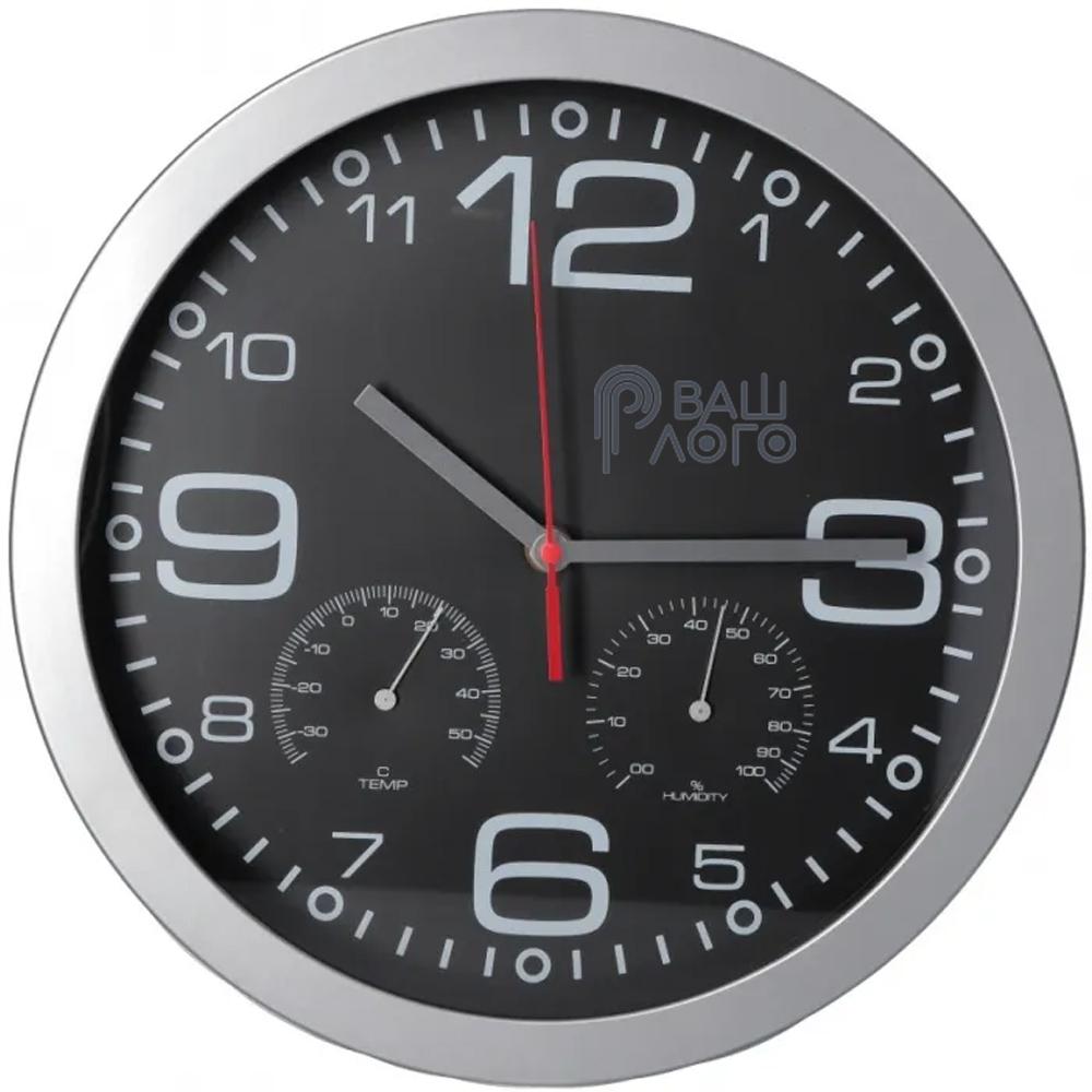 Настенные часы пластиковые Optima CHRONO с термометром и гигрометром с вашим лого 30 см Настенные часы пластиковые Optima CHRONO с термометром и гигрометром с вашим лого 30 см Фото