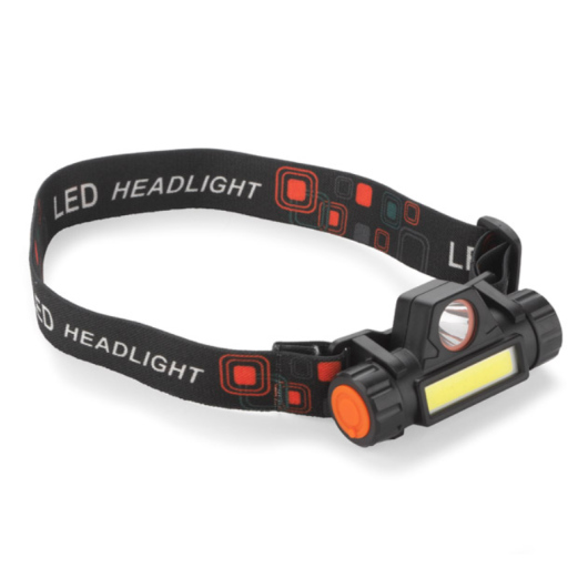 Фонарик WORK24 аккумуляторный налобный, с LED+COB диодами, USB, черный под нанесение вашего лого