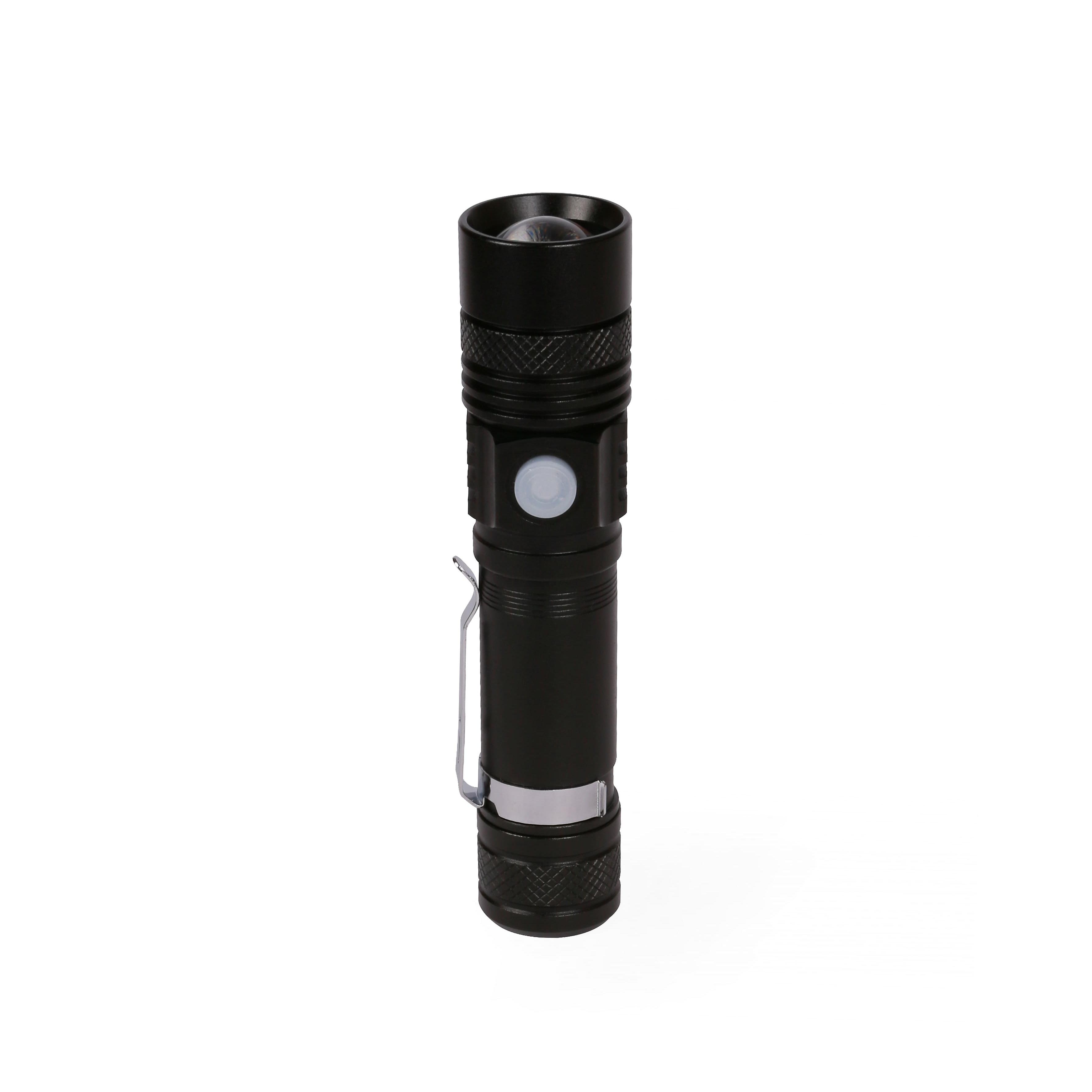 Черный фонарик Focus, TM Discover с зарядкой от USB с логотипом