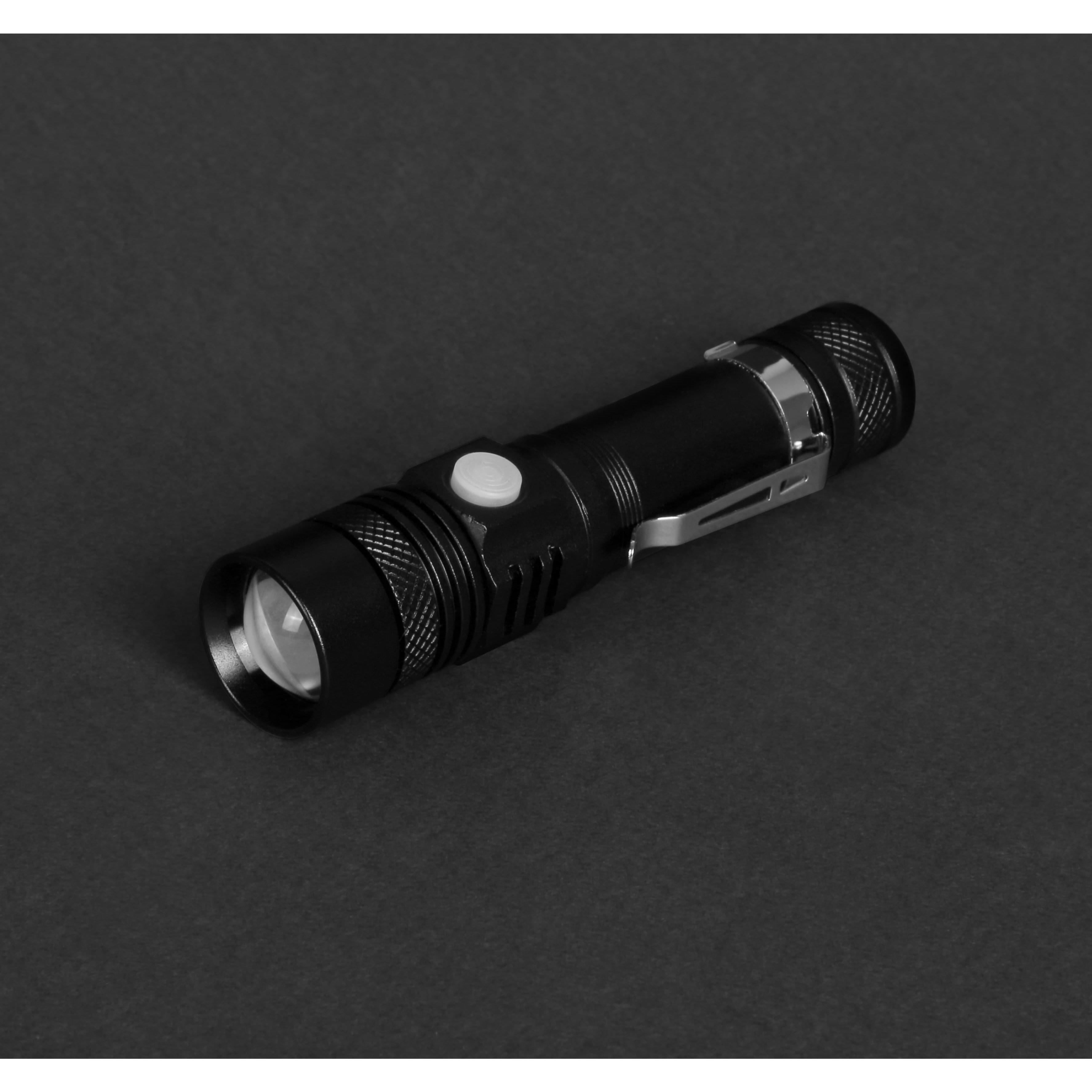 Черный фонарик Focus, TM Discover с зарядкой от USB с логотипом Черный фонарик Focus, TM Discover с зарядкой от USB с логотипом Фото 3